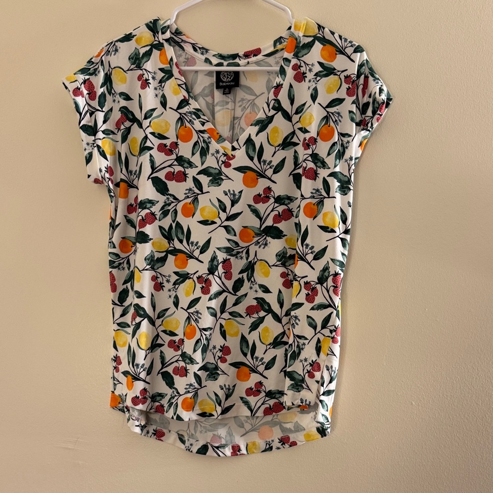 Bobeau Fruit Print V Neck Tee